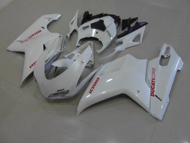 Cheap 2007-2014 Pearl White with Red Decals Ducati 848 1098 1198 Motorcyle Fairings Canada