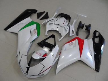 Cheap 2007-2014 Peral White with Italy Flag Ducati 848 1098 1198 Motorcycle Fairings Kit Canada