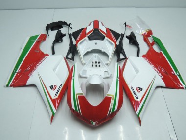Cheap 2007-2014 White and Red with Green Stripe Ducati 848 1098 1198 Motorcylce Fairings Canada