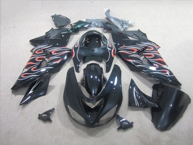 Cheap 2006-2007 Black White Red Flame Kawasaki ZX10R Motorbike Fairing Canada
