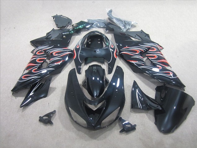 Cheap 2006-2007 Black White Red Flame Kawasaki ZX10R Motorbike Fairing Canada Cheap 2006-2007 Black White Red Flame Kawasaki ZX10R Motorbike Fairing Canada