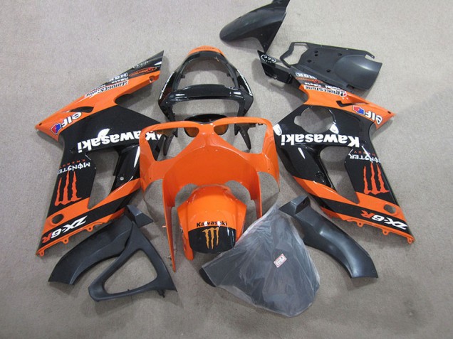 Cheap 2003-2004 Black Orange Monster Kawasaki ZX6R Motorbike Fairings Canada
