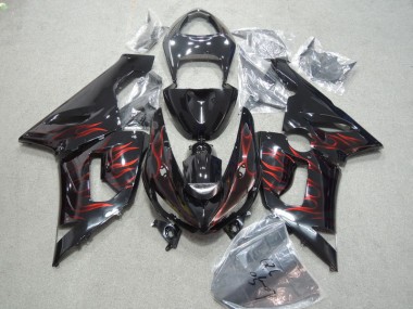 Cheap 2005-2006 Black Red Flame Kawasaki ZX6R Moto Fairings Canada