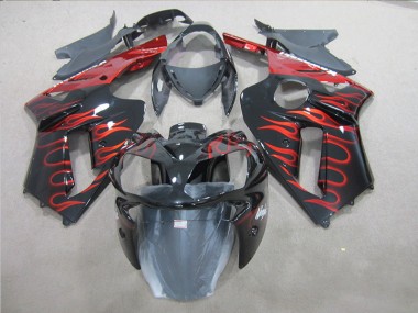 Cheap 2007-2008 Black Red Flame Kawasaki ZX6R Replacement Fairings Canada