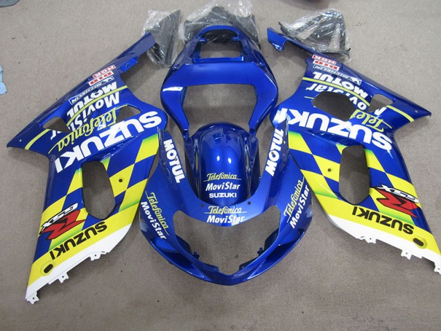 Cheap 2001-2003 Blue Yellow Telefumia Movistar Suzuki GSXR600 Motor Bike Fairings Canada