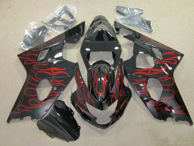 Cheap 2004-2005 Black Red Flame Suzuki GSXR600 Replacement Fairings Canada Cheap 2004-2005 Black Red Flame Suzuki GSXR600 Replacement Fairings Canada