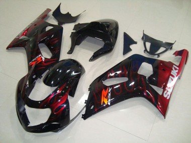 Cheap 2001-2003 Black Red Flame Suzuki GSXR750 Bike Fairing Kit Canada